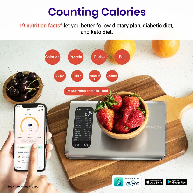 AI Smart Food Scale | 19 Nutrient Facts Auto Scan | Digital Calorie Counter for Meal Prep & Fitness