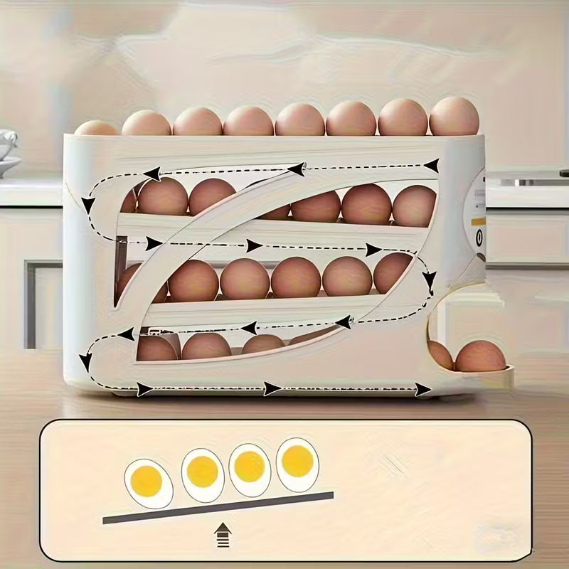 FYNN EggTower 30 — 4-Tier Countertop & Fridge Egg Holder (Side Door, 30 Eggs, Handle, Glossy Finish)