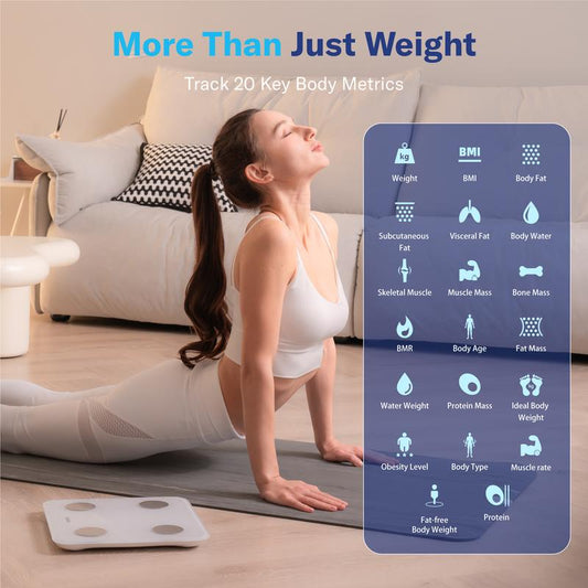 Smart Scale for Body Weight, 7-Color Glowing Bluetooth Digital Bathroom Scale for BMI and Body Fat.