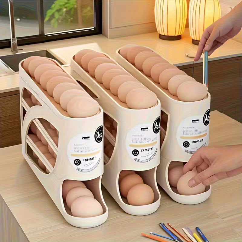 EggTower 30 — 4-Tier Countertop & Fridge Egg Holder (Side Door, 30 Eggs, Handle, Glossy Finish)