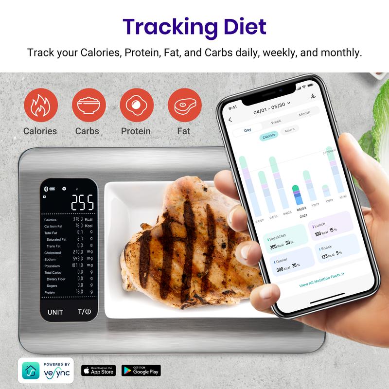 AI Smart Food Scale | 19 Nutrient Facts Auto Scan | Digital Calorie Counter for Meal Prep & Fitness