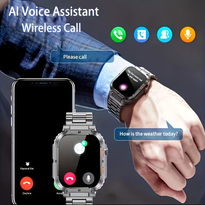 TitanTrek Rugged Smartwatch — Wireless Call, Outdoor Fitness.