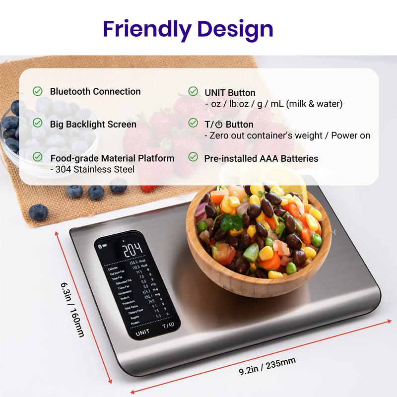 AI Smart Food Scale | 19 Nutrient Facts Auto Scan | Digital Calorie Counter for Meal Prep & Fitness