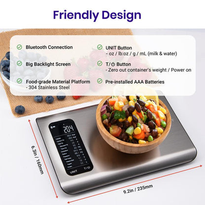 AI Smart Food Scale | 19 Nutrient Facts Auto Scan | Digital Calorie Counter for Meal Prep & Fitness