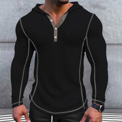 Men's Solid Waffle Long Sleeve Casual Hoodie 48232742Z