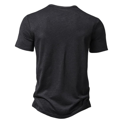 Men's Slub Cotton Henley Collar Short Sleeve T-shirt 84671002Z